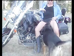 Motociclista bionda e cane: un incontro bestiale indimenticabile