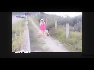 Dog and woman in action on the beach