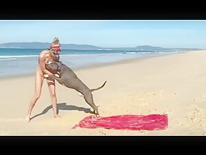 Shocking moments between a girl and her dog on the beach