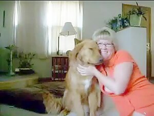 Bestiality: Mature woman and female dog in intense lovemaking